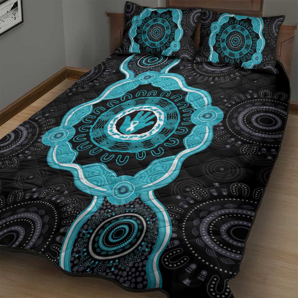 Australia Ovarian Cancer Awareness Quilt Bed Set Brave Strong Teal Ribbon Aboriginal Art - Aussie Hoodie