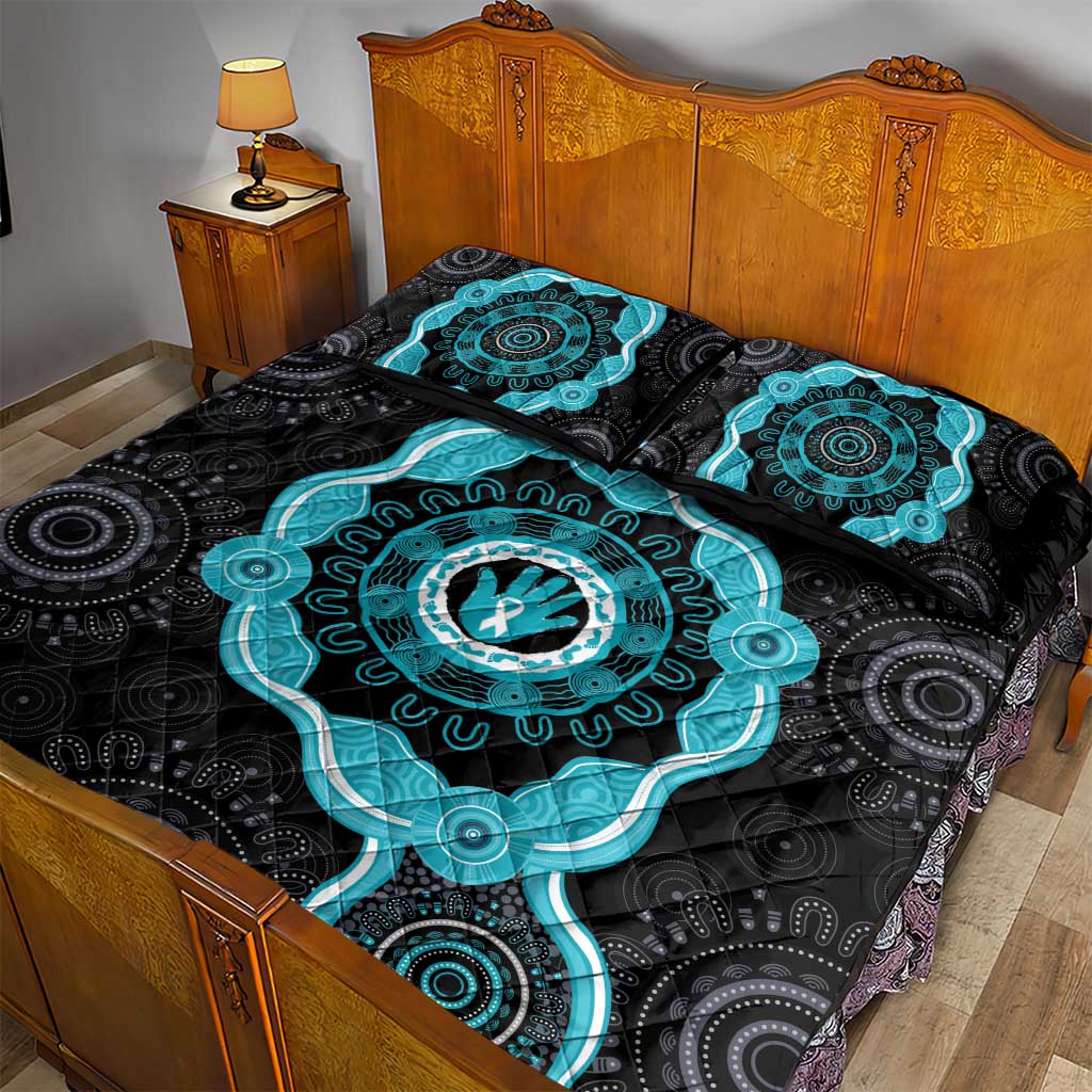 Australia Ovarian Cancer Awareness Quilt Bed Set Brave Strong Teal Ribbon Aboriginal Art - Aussie Hoodie