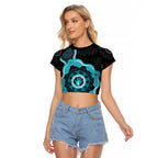 Australia Ovarian Cancer Awareness Raglan Cropped T Shirt Brave Strong Teal Ribbon Aboriginal Art - Aussie Hoodie
