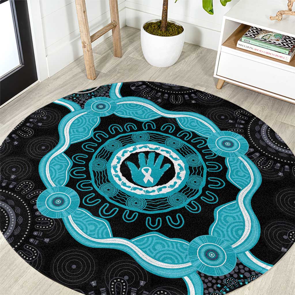 Australia Ovarian Cancer Awareness Round Carpet Brave Strong Teal Ribbon Aboriginal Art - Aussie Hoodie