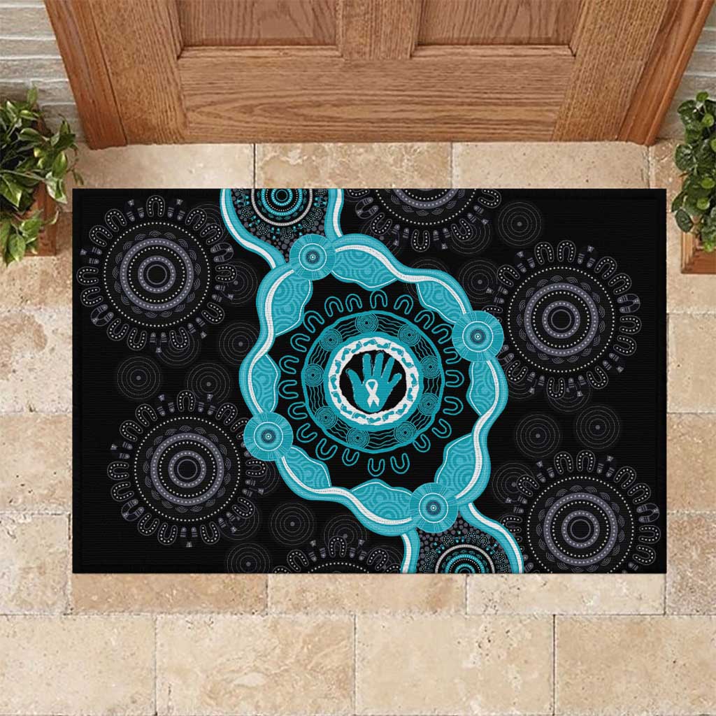 Australia Ovarian Cancer Awareness Rubber Doormat Brave Strong Teal Ribbon Aboriginal Art - Aussie Hoodie