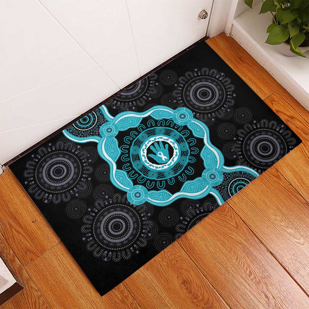 Australia Ovarian Cancer Awareness Rubber Doormat Brave Strong Teal Ribbon Aboriginal Art - Aussie Hoodie