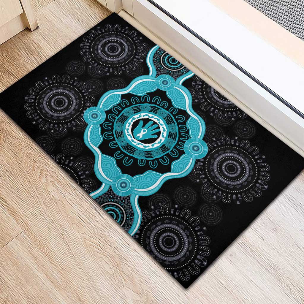 Australia Ovarian Cancer Awareness Rubber Doormat Brave Strong Teal Ribbon Aboriginal Art - Aussie Hoodie