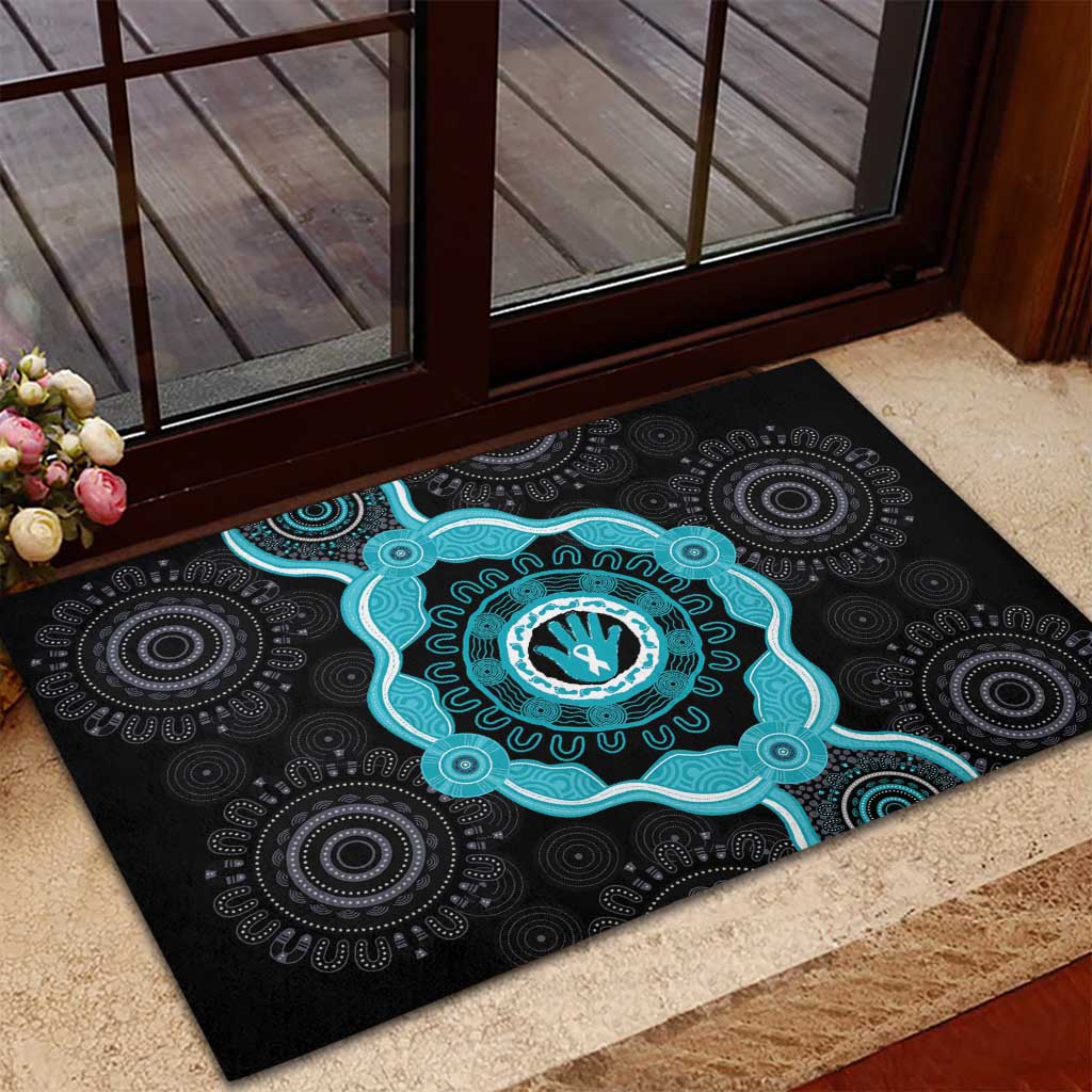 Australia Ovarian Cancer Awareness Rubber Doormat Brave Strong Teal Ribbon Aboriginal Art - Aussie Hoodie