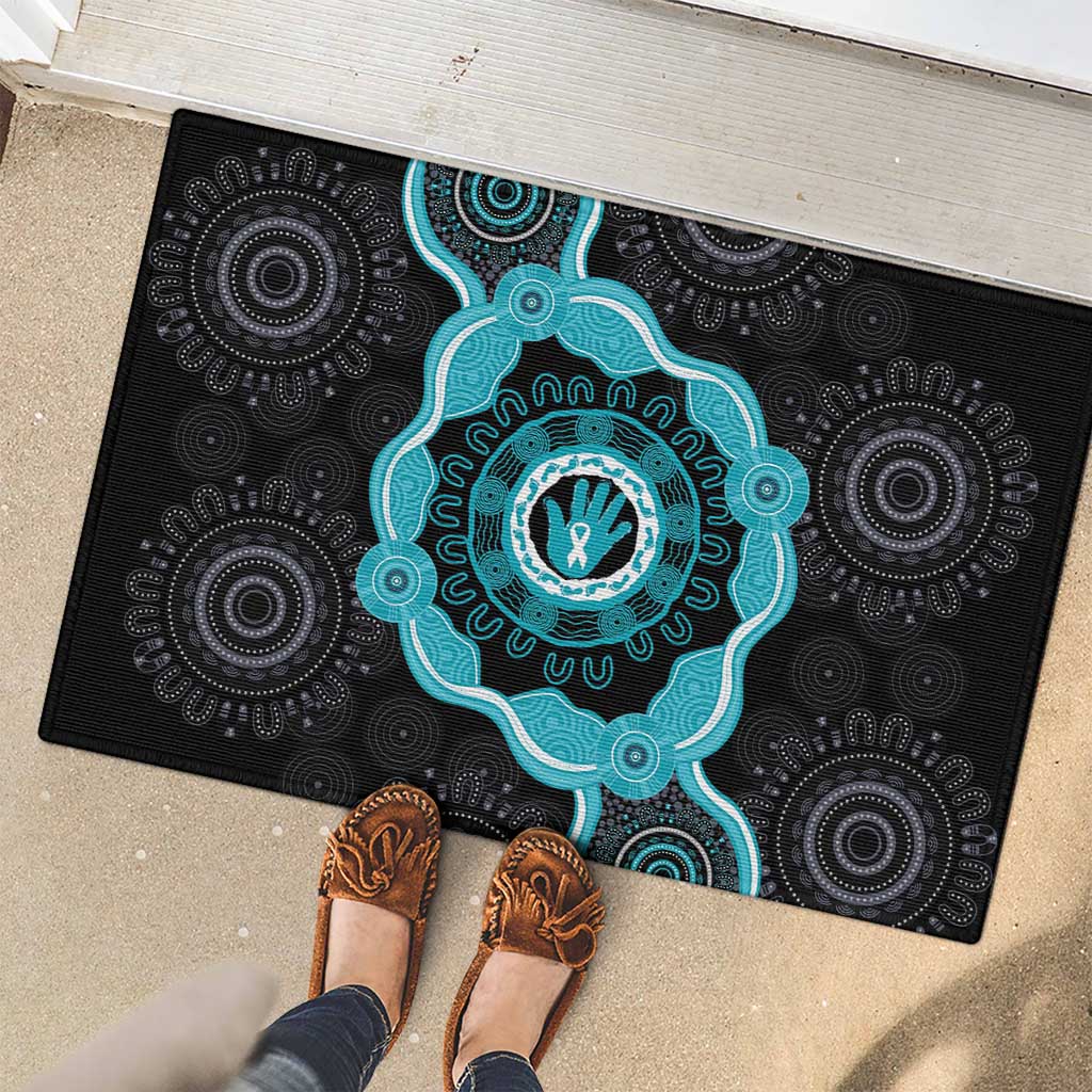 Australia Ovarian Cancer Awareness Rubber Doormat Brave Strong Teal Ribbon Aboriginal Art - Aussie Hoodie