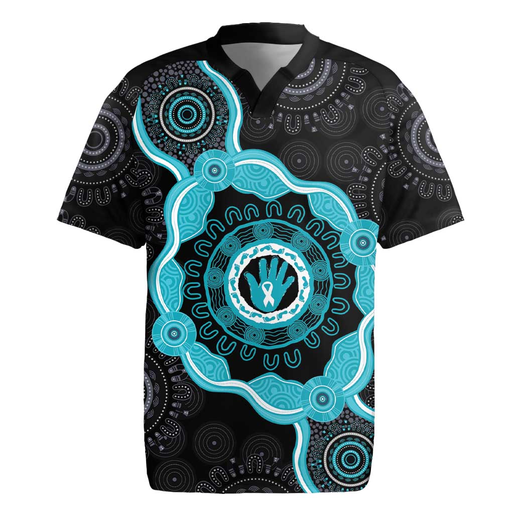 Australia Ovarian Cancer Awareness Rugby Jersey Brave Strong Teal Ribbon Aboriginal Art - Aussie Hoodie
