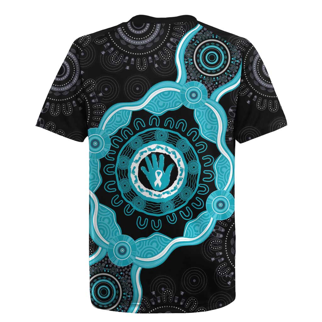 Australia Ovarian Cancer Awareness Rugby Jersey Brave Strong Teal Ribbon Aboriginal Art - Aussie Hoodie