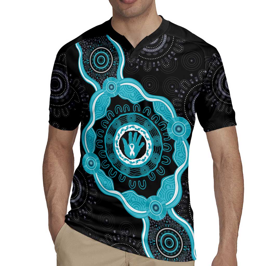 Australia Ovarian Cancer Awareness Rugby Jersey Brave Strong Teal Ribbon Aboriginal Art - Aussie Hoodie