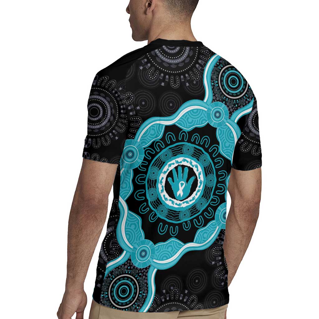 Australia Ovarian Cancer Awareness Rugby Jersey Brave Strong Teal Ribbon Aboriginal Art - Aussie Hoodie