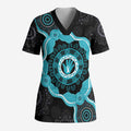 Australia Ovarian Cancer Awareness Scrub Top Brave Strong Teal Ribbon Aboriginal Art - Aussie Hoodie