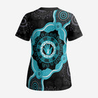 Australia Ovarian Cancer Awareness Scrub Top Brave Strong Teal Ribbon Aboriginal Art - Aussie Hoodie