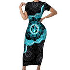 Australia Ovarian Cancer Awareness Short Sleeve Bodycon Dress Brave Strong Teal Ribbon Aboriginal Art - Aussie Hoodie