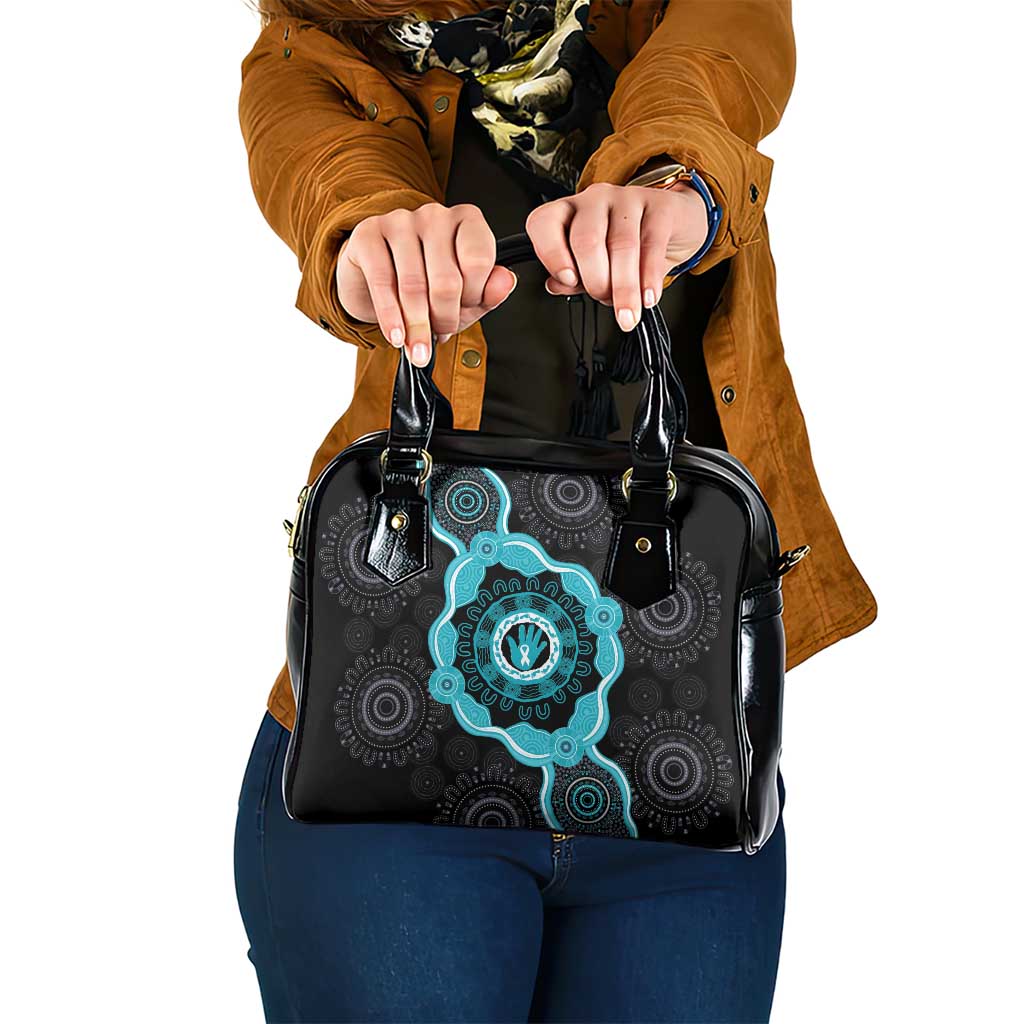 Australia Ovarian Cancer Awareness Shoulder Handbag Brave Strong Teal Ribbon Aboriginal Art - Aussie Hoodie
