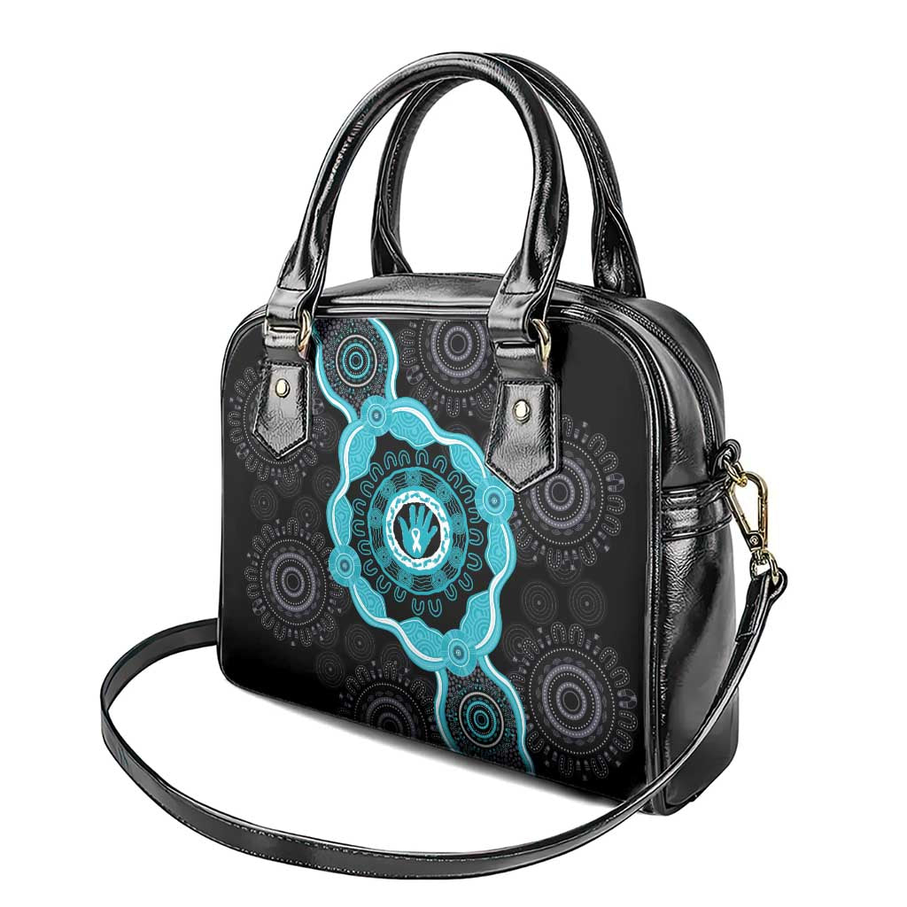 Australia Ovarian Cancer Awareness Shoulder Handbag Brave Strong Teal Ribbon Aboriginal Art - Aussie Hoodie