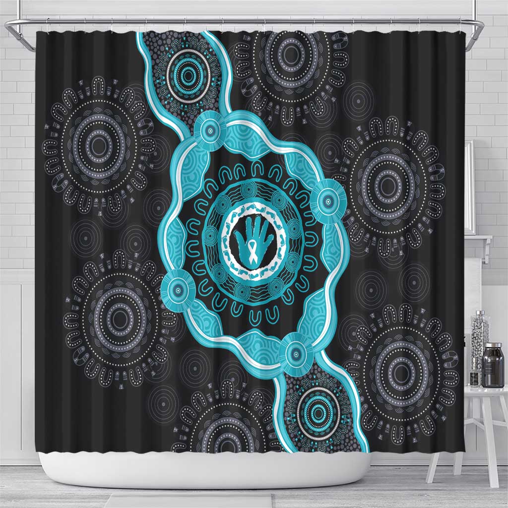 Australia Ovarian Cancer Awareness Shower Curtain Brave Strong Teal Ribbon Aboriginal Art - Aussie Hoodie