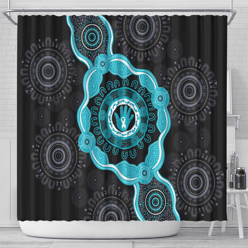 Australia Ovarian Cancer Awareness Shower Curtain Brave Strong Teal Ribbon Aboriginal Art - Aussie Hoodie