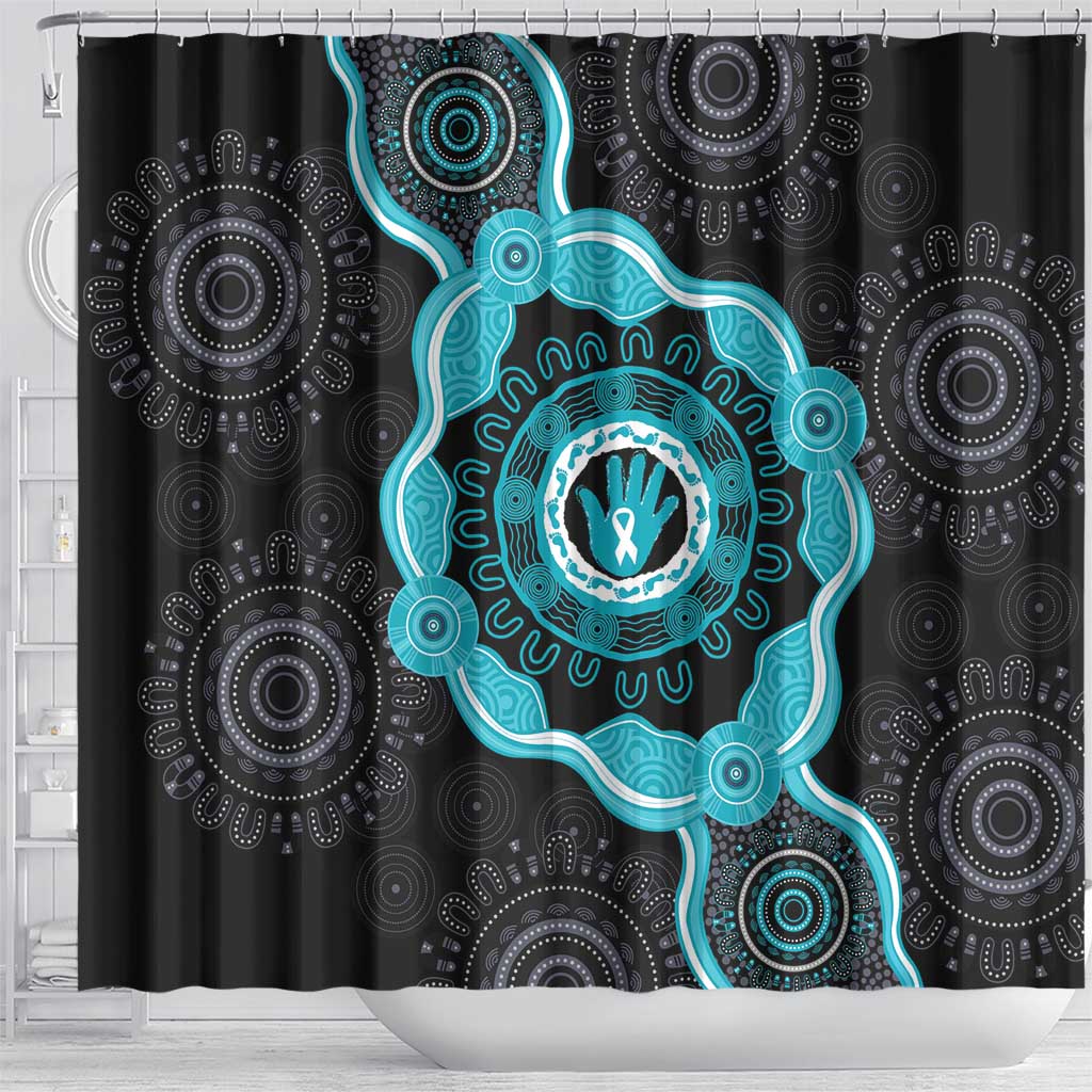 Australia Ovarian Cancer Awareness Shower Curtain Brave Strong Teal Ribbon Aboriginal Art - Aussie Hoodie