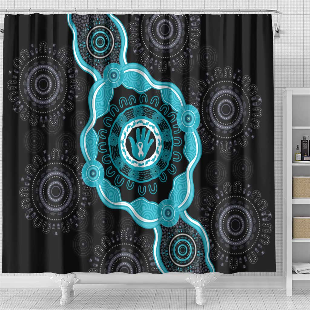 Australia Ovarian Cancer Awareness Shower Curtain Brave Strong Teal Ribbon Aboriginal Art - Aussie Hoodie