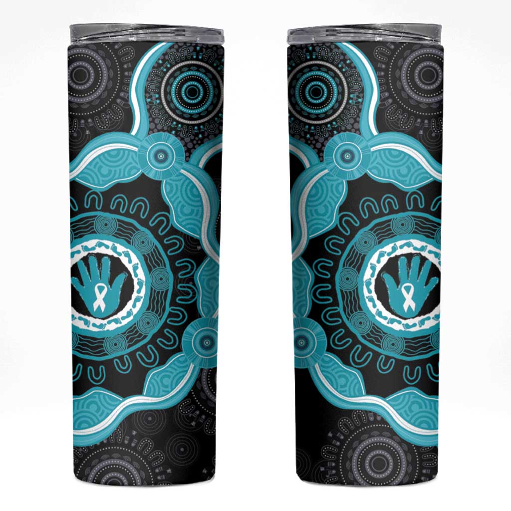 Australia Ovarian Cancer Awareness Skinny Tumbler Brave Strong Teal Ribbon Aboriginal Art - Aussie Hoodie