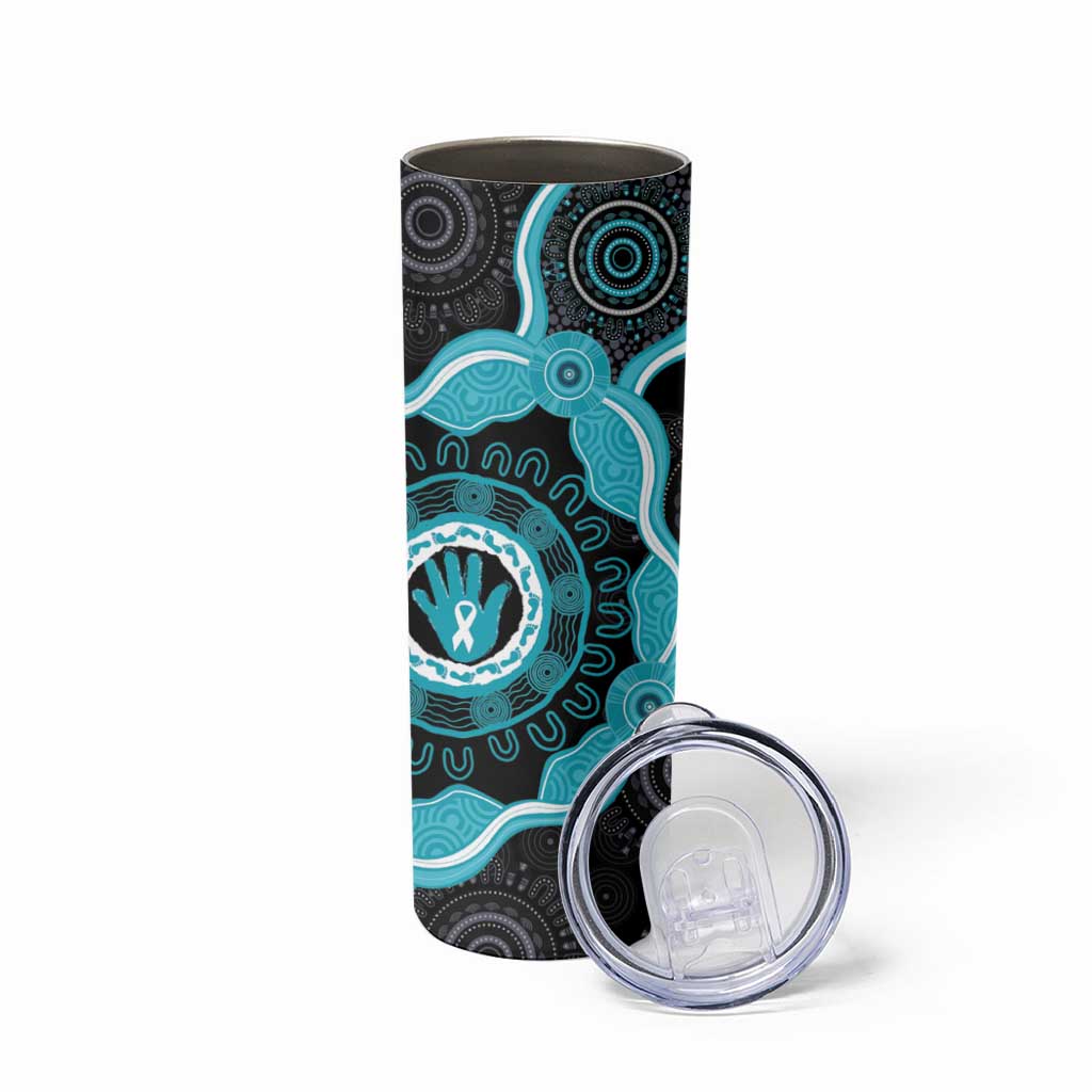 Australia Ovarian Cancer Awareness Skinny Tumbler Brave Strong Teal Ribbon Aboriginal Art - Aussie Hoodie