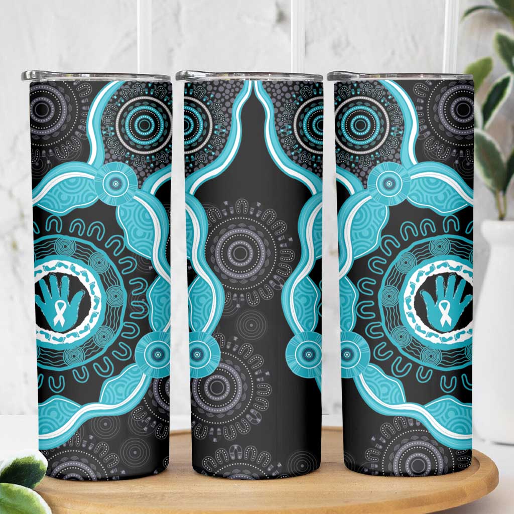 Australia Ovarian Cancer Awareness Skinny Tumbler Brave Strong Teal Ribbon Aboriginal Art - Aussie Hoodie