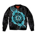 Australia Ovarian Cancer Awareness Sleeve Zip Bomber Jacket Brave Strong Teal Ribbon Aboriginal Art - Aussie Hoodie