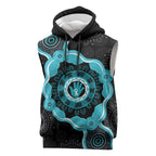 Australia Ovarian Cancer Awareness Sleeveless Hoodie Brave Strong Teal Ribbon Aboriginal Art - Aussie Hoodie