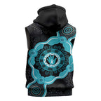 Australia Ovarian Cancer Awareness Sleeveless Hoodie Brave Strong Teal Ribbon Aboriginal Art - Aussie Hoodie