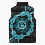 Australia Ovarian Cancer Awareness Sleeveless Puffer Jacket Brave Strong Teal Ribbon Aboriginal Art - Aussie Hoodie