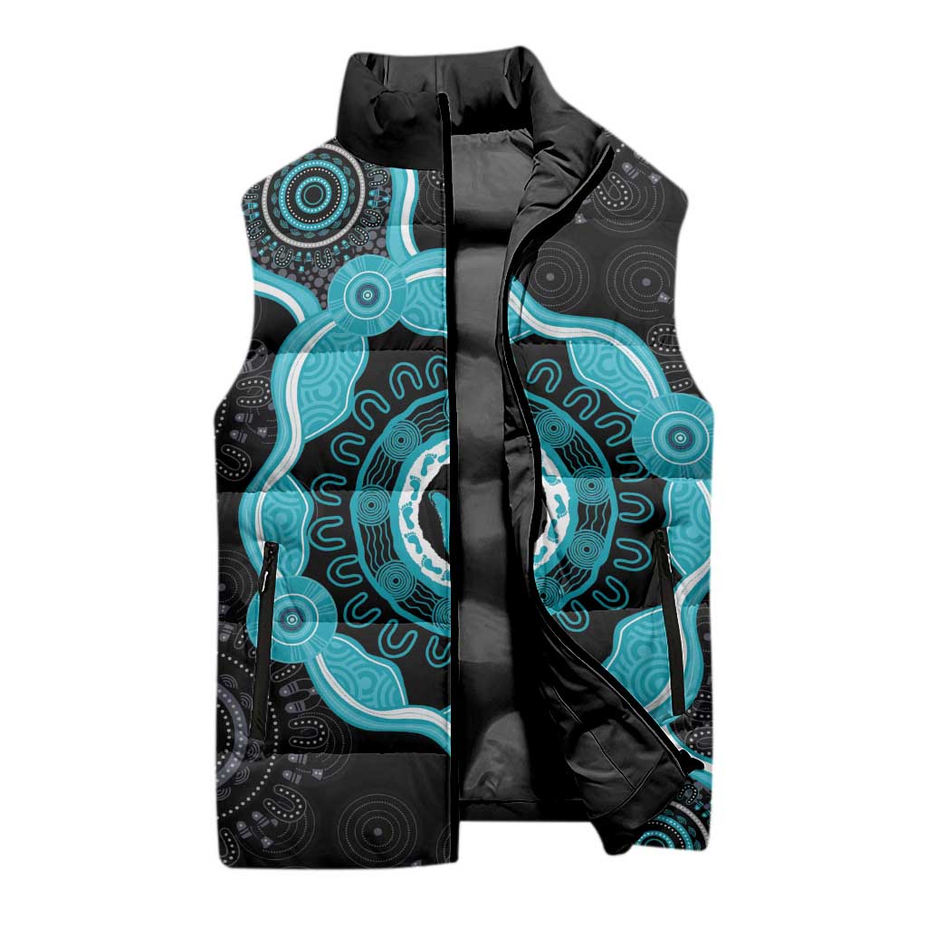Australia Ovarian Cancer Awareness Sleeveless Puffer Jacket Brave Strong Teal Ribbon Aboriginal Art - Aussie Hoodie