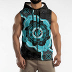 Australia Ovarian Cancer Awareness Sleeveless Zip Hoodie Brave Strong Teal Ribbon Aboriginal Art - Aussie Hoodie