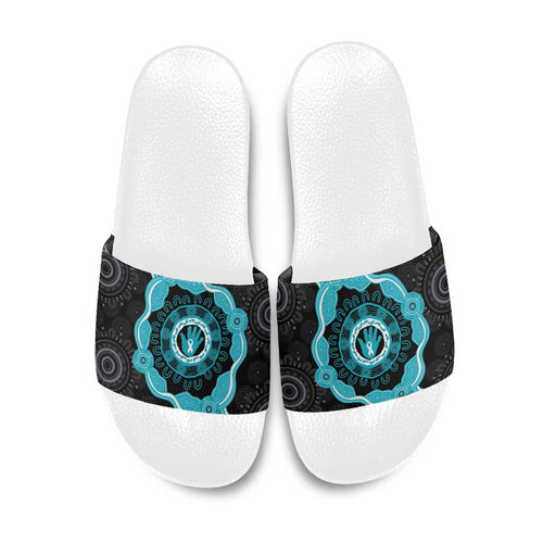 Australia Ovarian Cancer Awareness Slide Sandals Brave Strong Teal Ribbon Aboriginal Art - Aussie Hoodie