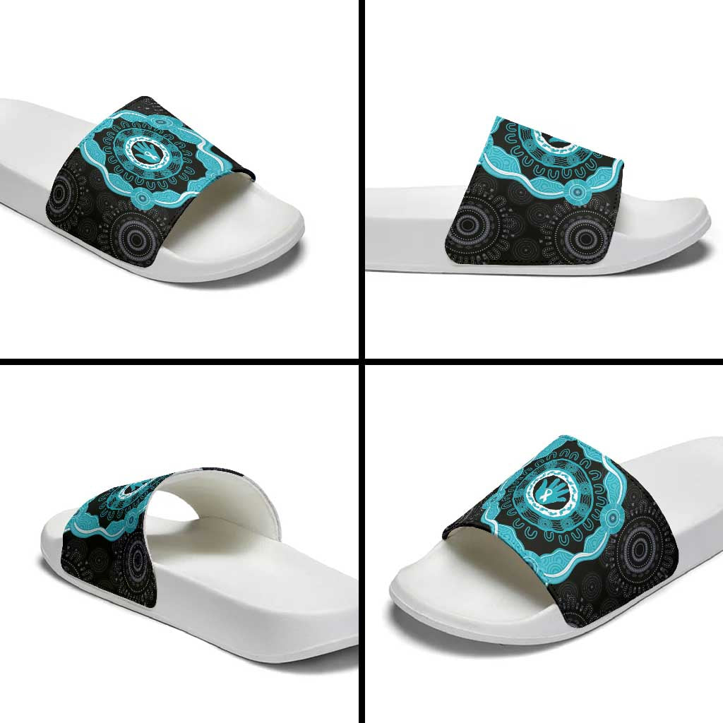 Australia Ovarian Cancer Awareness Slide Sandals Brave Strong Teal Ribbon Aboriginal Art - Aussie Hoodie