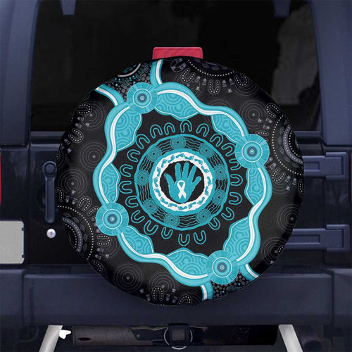 Australia Ovarian Cancer Awareness Spare Tire Cover Brave Strong Teal Ribbon Aboriginal Art - Aussie Hoodie