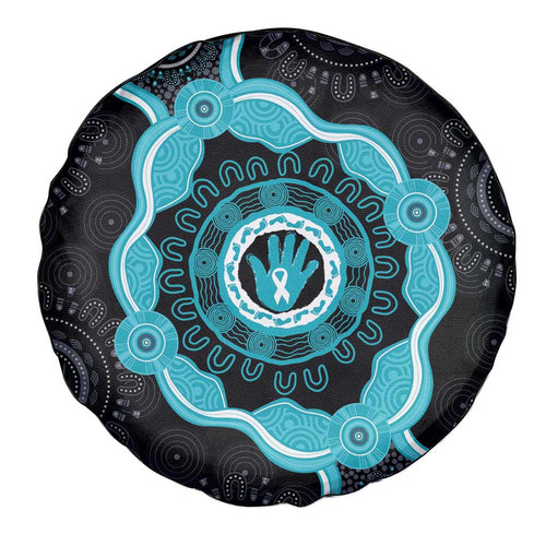 Australia Ovarian Cancer Awareness Spare Tire Cover Brave Strong Teal Ribbon Aboriginal Art - Aussie Hoodie