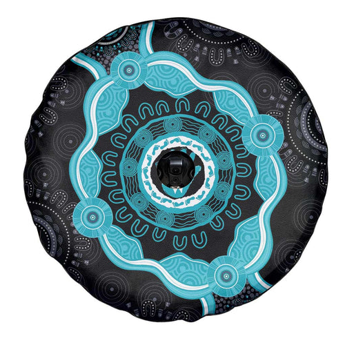 Australia Ovarian Cancer Awareness Spare Tire Cover Brave Strong Teal Ribbon Aboriginal Art - Aussie Hoodie