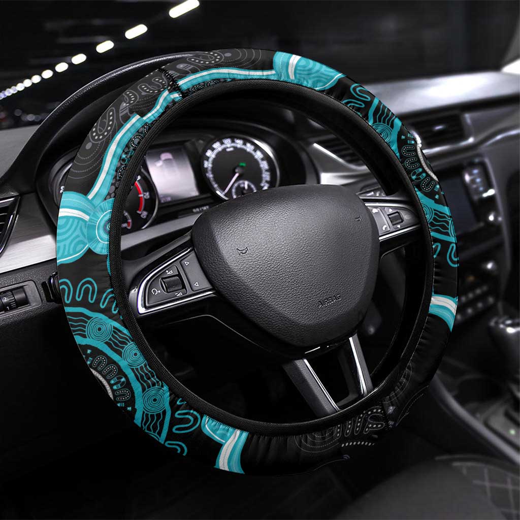 Australia Ovarian Cancer Awareness Steering Wheel Cover Brave Strong Teal Ribbon Aboriginal Art - Aussie Hoodie