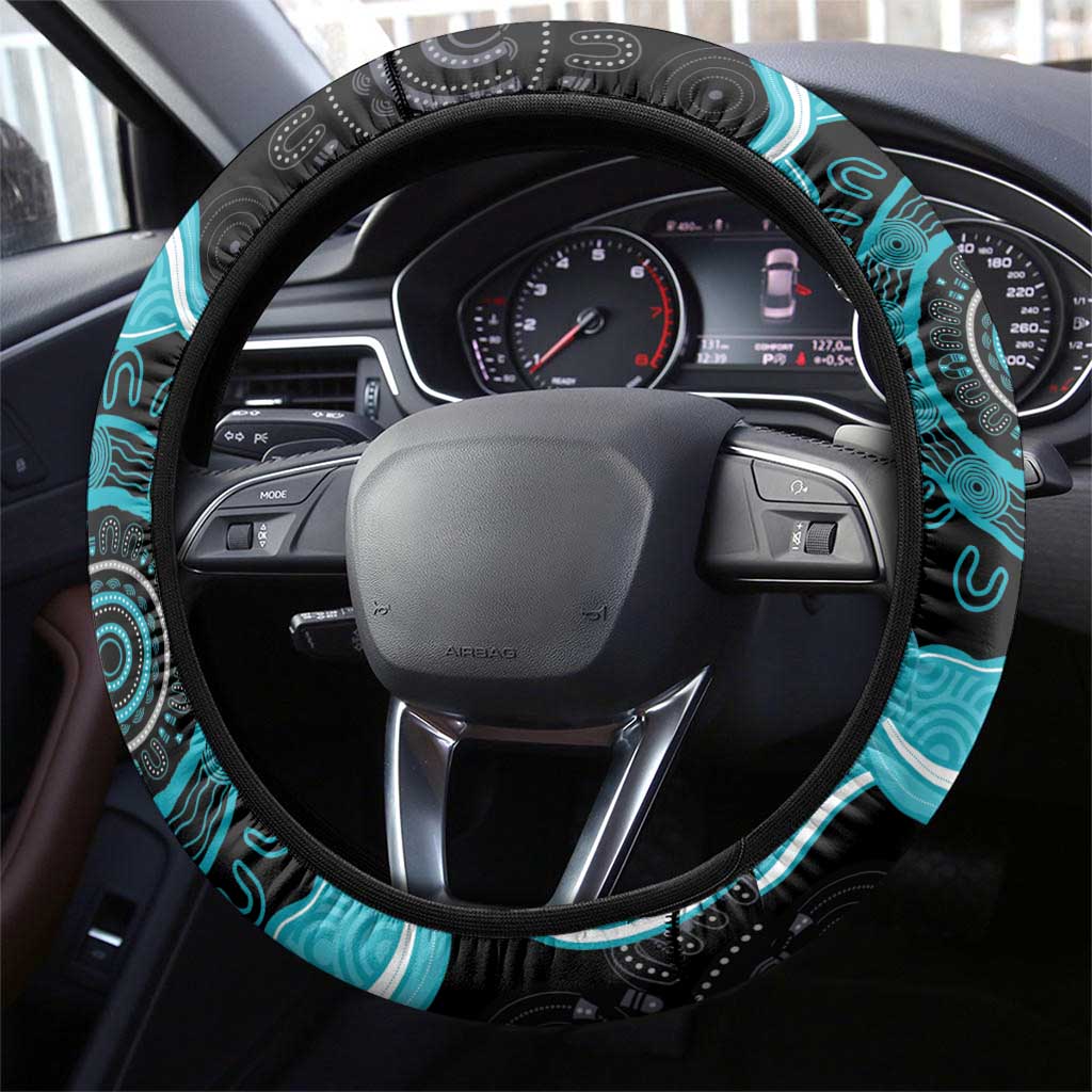 Australia Ovarian Cancer Awareness Steering Wheel Cover Brave Strong Teal Ribbon Aboriginal Art - Aussie Hoodie