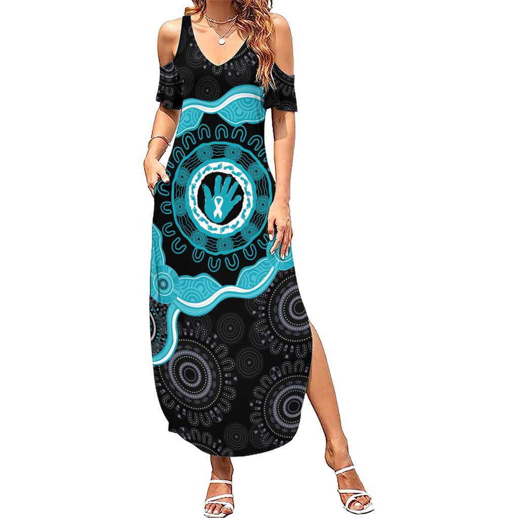 Australia Ovarian Cancer Awareness Summer Maxi Dress Brave Strong Teal Ribbon Aboriginal Art - Aussie Hoodie