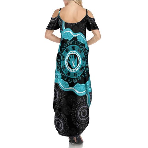 Australia Ovarian Cancer Awareness Summer Maxi Dress Brave Strong Teal Ribbon Aboriginal Art - Aussie Hoodie