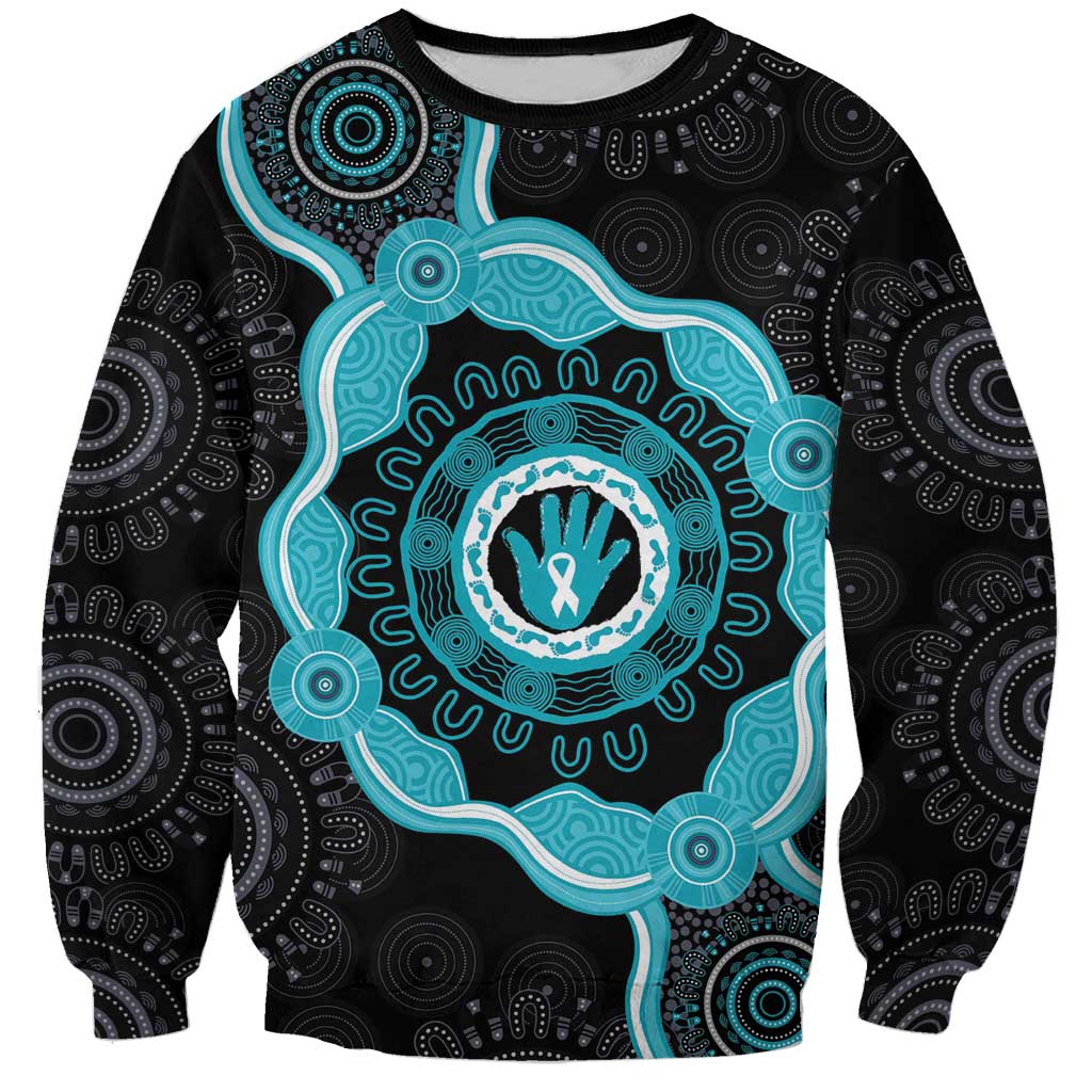 Australia Ovarian Cancer Awareness Sweatshirt Brave Strong Teal Ribbon Aboriginal Art - Aussie Hoodie