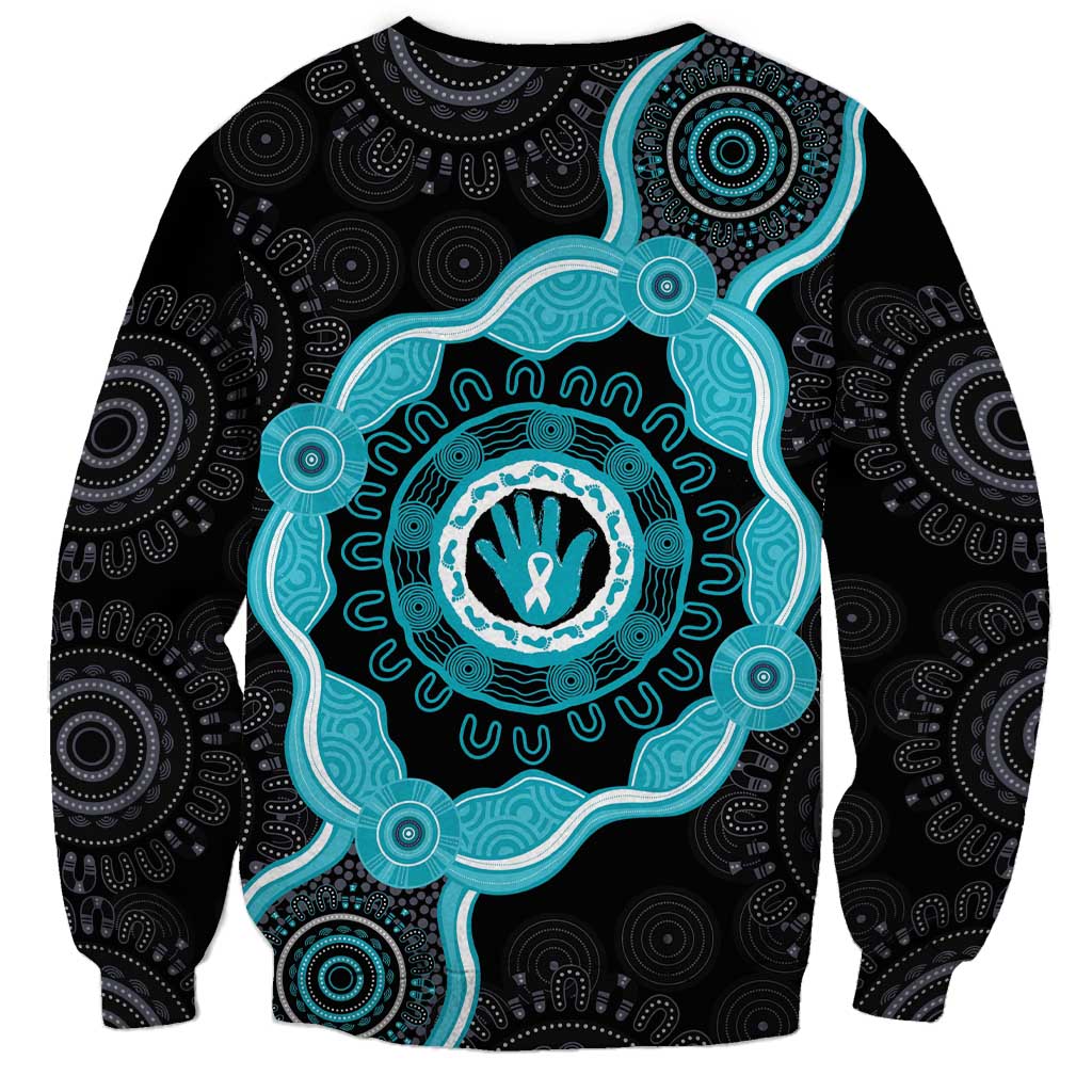 Australia Ovarian Cancer Awareness Sweatshirt Brave Strong Teal Ribbon Aboriginal Art - Aussie Hoodie