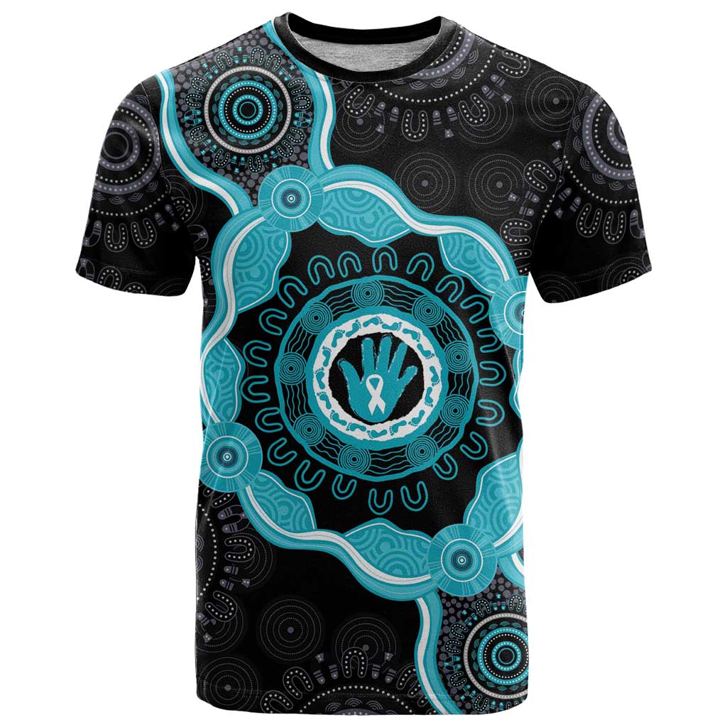 Australia Ovarian Cancer Awareness T Shirt Brave Strong Teal Ribbon Aboriginal Art - Aussie Hoodie