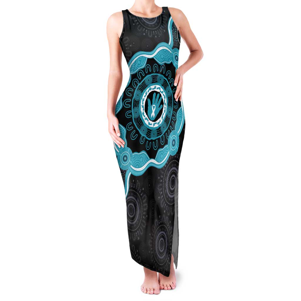 Australia Ovarian Cancer Awareness Tank Maxi Dress Brave Strong Teal Ribbon Aboriginal Art - Aussie Hoodie