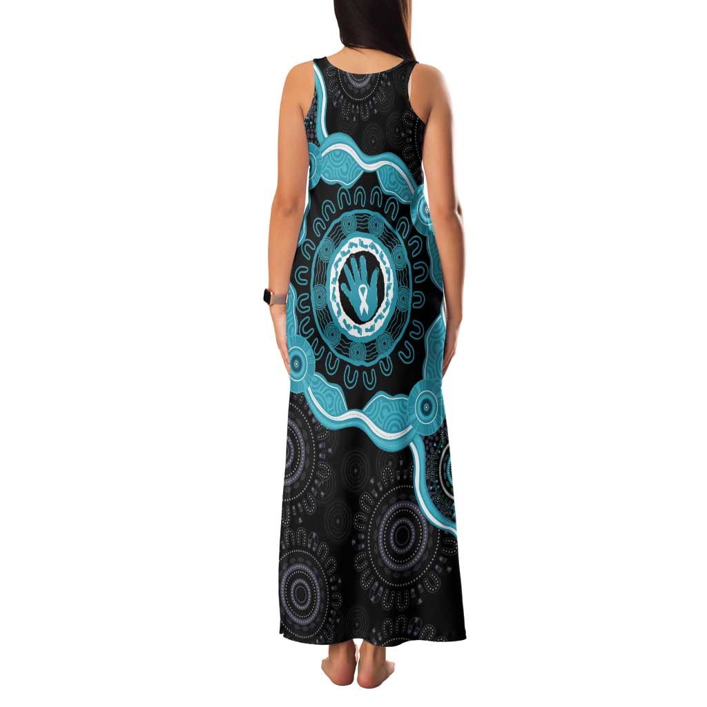 Australia Ovarian Cancer Awareness Tank Maxi Dress Brave Strong Teal Ribbon Aboriginal Art - Aussie Hoodie