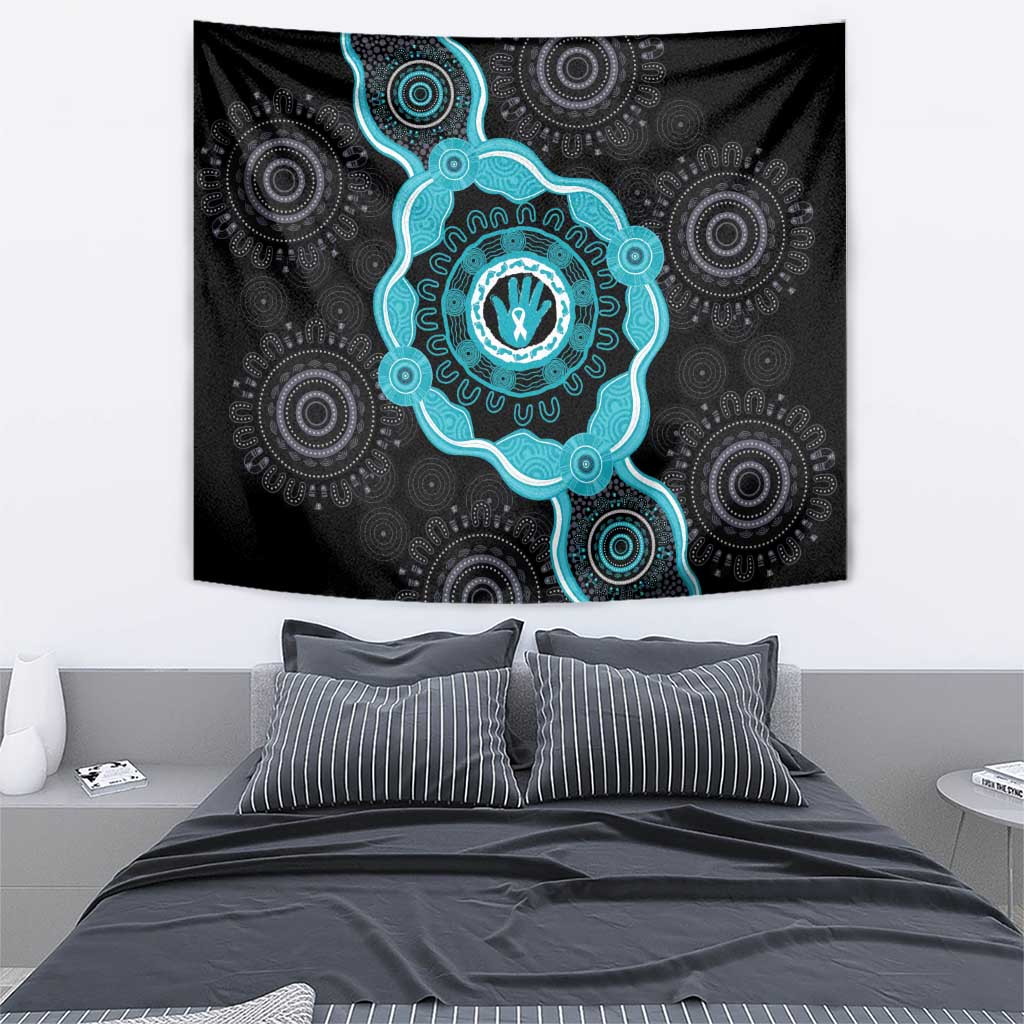 Australia Ovarian Cancer Awareness Tapestry Brave Strong Teal Ribbon Aboriginal Art - Aussie Hoodie