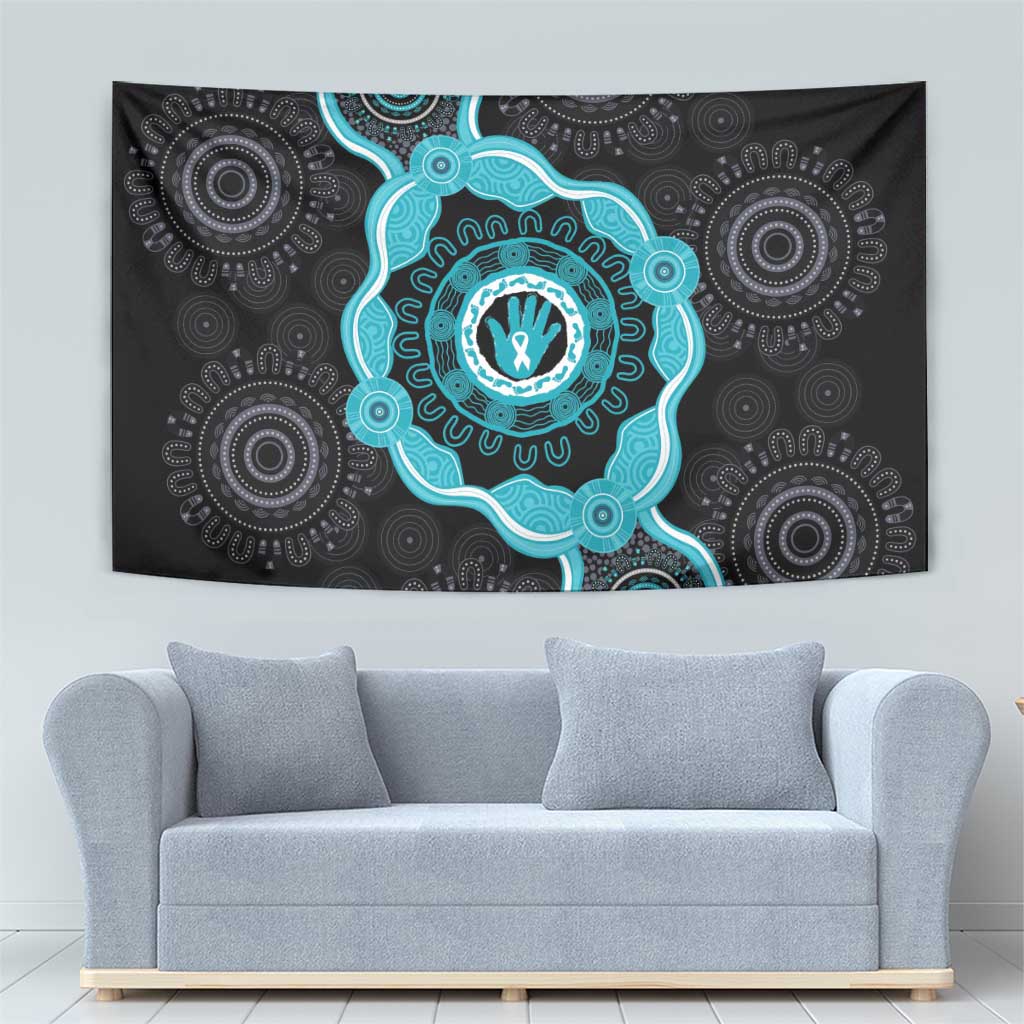 Australia Ovarian Cancer Awareness Tapestry Brave Strong Teal Ribbon Aboriginal Art - Aussie Hoodie