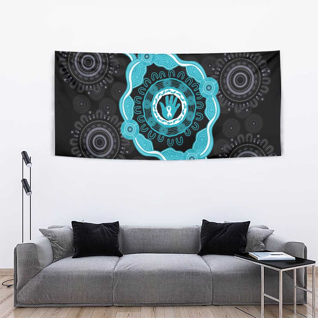 Australia Ovarian Cancer Awareness Tapestry Brave Strong Teal Ribbon Aboriginal Art - Aussie Hoodie