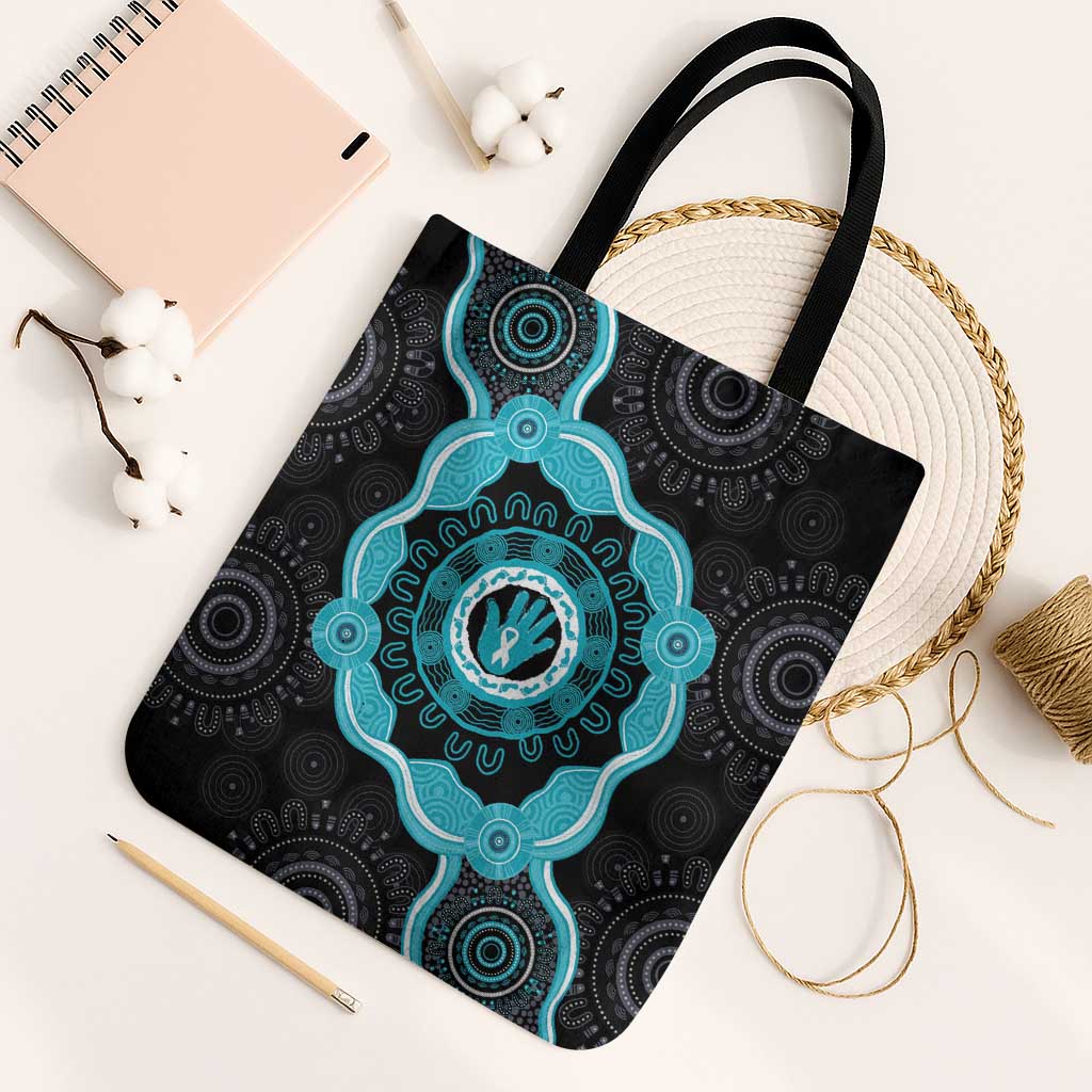 Australia Ovarian Cancer Awareness Tote Bag Brave Strong Teal Ribbon Aboriginal Art - Aussie Hoodie