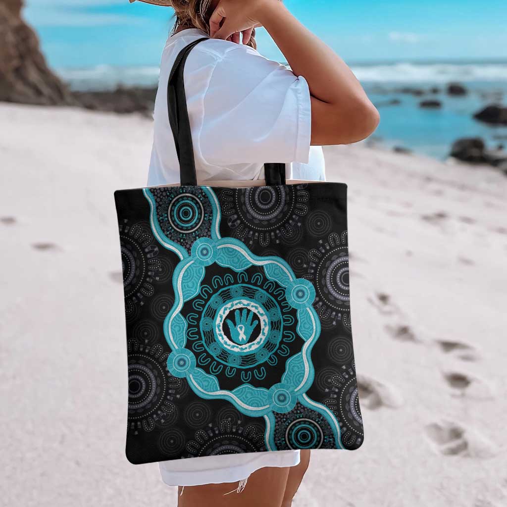 Australia Ovarian Cancer Awareness Tote Bag Brave Strong Teal Ribbon Aboriginal Art - Aussie Hoodie